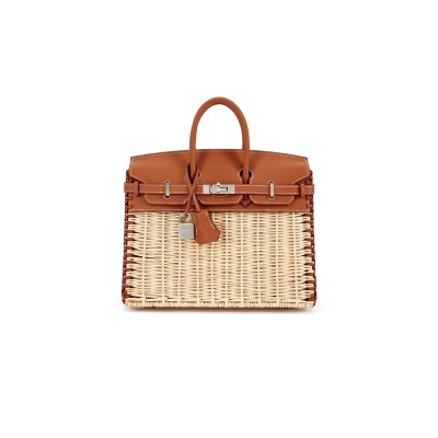 HERMES MASTER GOLD SWIFT AND OSIER WICKER PICNIC BIRKIN 25 PALLADIUM HARDWARE 3691524 (25*20*13cm)
